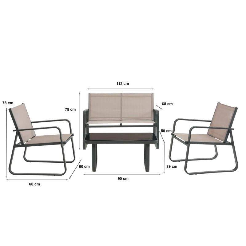 Salon De Jardin TEXAS En Acier Et Textilène 4 Places Coloris Taupe 5 Salon De Jardin TEXAS En Acier Et Textilène 4 Places Coloris Taupe – Image 3