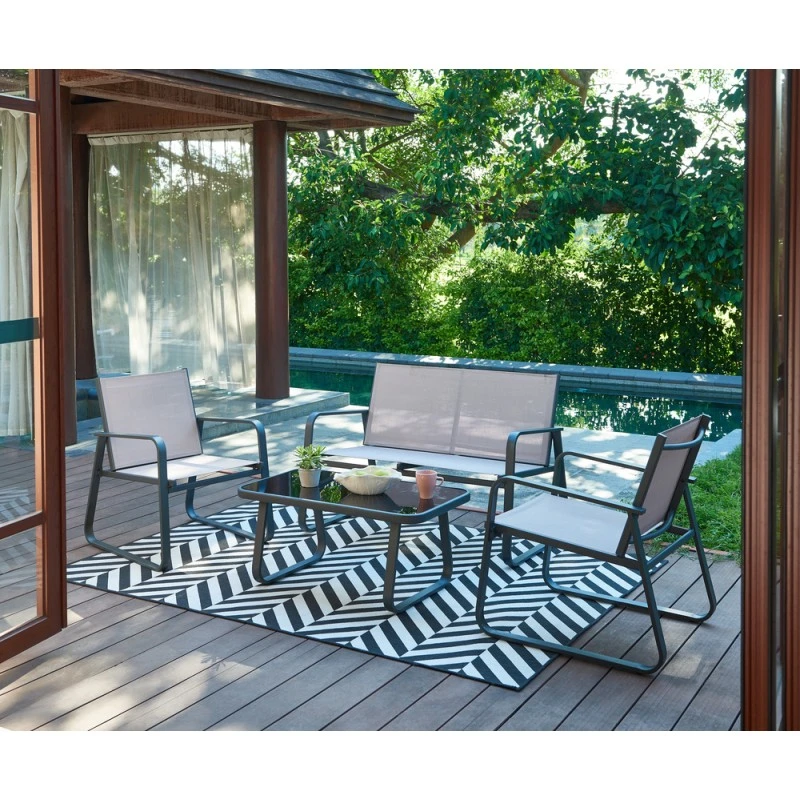Salon De Jardin TEXAS En Acier Et Textilène 4 Places Coloris Taupe 3 Salon De Jardin TEXAS En Acier Et Textilène 4 Places Coloris Taupe