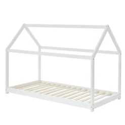 Lit Enfant Cabane TINY Pin Blanc 90x190 Sommier Inclus -Mobilia Soldes tiny90190bl lit cabane blanc 3