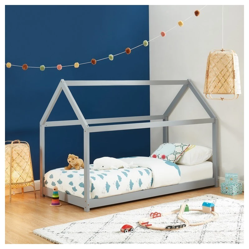 Lit Enfant Cabane TINY Pin Gris 90x190 Sommier Inclus 3 Lit Enfant Cabane TINY Pin Gris 90x190 Sommier Inclus