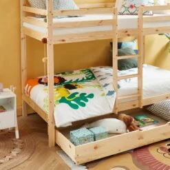 Lit Cabane Superposé TINY Pin Naturel 90x190 Sommier Inclus -Mobilia Soldes tinybunkdrana lit superpose lit superpose cabane bois echelle sur le cote et tiroir 3