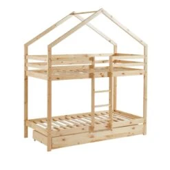 Lit Cabane Superposé TINY Pin Naturel 90x190 Sommier Inclus -Mobilia Soldes tinybunkdrana lit superpose lit superpose cabane bois echelle sur le cote et tiroir 4
