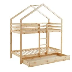 Lit Cabane Superposé TINY Pin Naturel 90x190 Sommier Inclus -Mobilia Soldes tinybunkdrana lit superpose lit superpose cabane bois echelle sur le cote et tiroir 5
