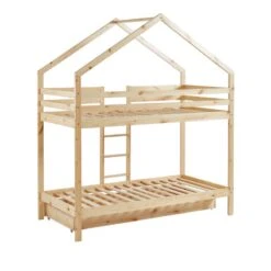 Lit Cabane Superposé TINY Pin Naturel 90x190 Sommier Inclus -Mobilia Soldes tinybunkdrana lit superpose lit superpose cabane bois echelle sur le cote et tiroir 6