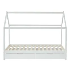 Lit Cabane Avec Tiroirs TINY Pin Blanc 90x190 Sommier Inclus -Mobilia Soldes tinydrabl lit cabane 90x190 bl 3