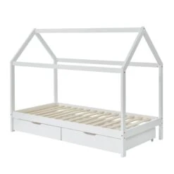Lit Cabane Avec Tiroirs TINY Pin Blanc 90x190 Sommier Inclus -Mobilia Soldes tinydrabl lit cabane 90x190 bl 4