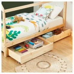 Lit Cabane Avec Tiroirs TINY Pin Naturel 90x190 Sommier Inclus -Mobilia Soldes tinydrana lit cabane 90x190 na 2