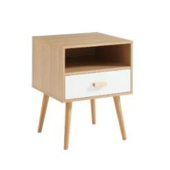 Table De Chevet ULOS Blanc Et Effet Chêne 1 Tiroir 40cm -Mobilia Soldes uloschbl table de chevet blch 1