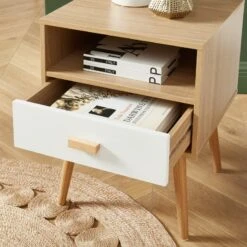 Table De Chevet ULOS Blanc Et Effet Chêne 1 Tiroir 40cm -Mobilia Soldes uloschbl table de chevet blch 2