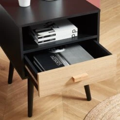 Table De Chevet ULOS Noir Et Effet Chêne 1 Tiroir 40cm -Mobilia Soldes ulosnoch table de chevet noch 2