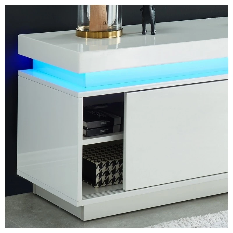 Meuble Tv à LED ULYSSE Laqué Blanc Brillant 2 Portes 150cm 4 Meuble Tv à LED ULYSSE Laqué Blanc Brillant 2 Portes 150cm – Image 2