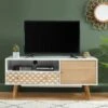 Meuble Tv UTAH Blanc Et Effet ChĂŞne 115cm 1 Meuble Tv UTAH Blanc Et Effet ChĂŞne 115cm -Mobilia Soldes utah03 meuble tv bois blch