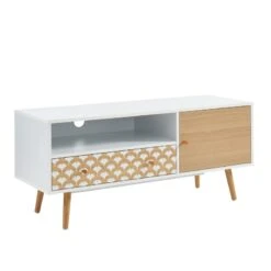 Meuble Tv UTAH Blanc Et Effet Chêne 115cm -Mobilia Soldes utah03 meuble tv bois blch 2