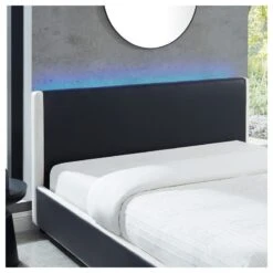 Lit à Led VOLTIGE Simili Noir Et Blanc 140x190 Sommier Inclus -Mobilia Soldes voltige140 lit led noir blanc 2