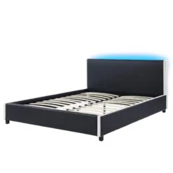 Lit à Led VOLTIGE Simili Noir Et Blanc 140x190 Sommier Inclus -Mobilia Soldes voltige140 lit led noir blanc 3